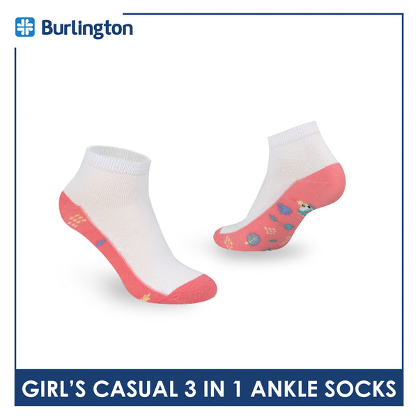 Burlington Girl's Cotton Thin Casual Ankle Socks 3 pairs in a pack BGCKG56