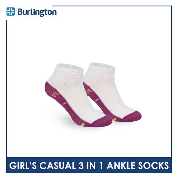 Burlington Girl's Cotton Thin Casual Ankle Socks 3 pairs in a pack BGCKG56