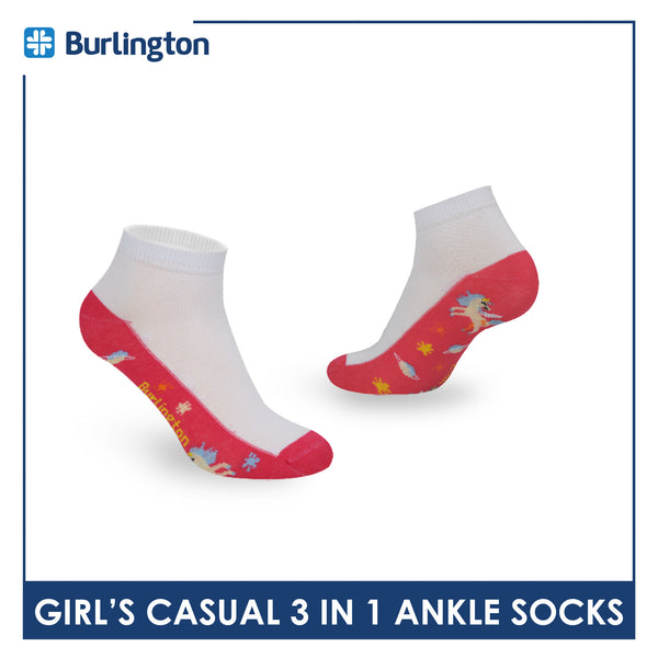 Burlington Girl's Cotton Thin Casual Ankle Socks 3 pairs in a pack BGCKG57