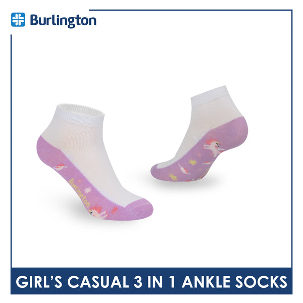 Burlington Girl's Cotton Thin Casual Ankle Socks 3 pairs in a pack BGCKG57