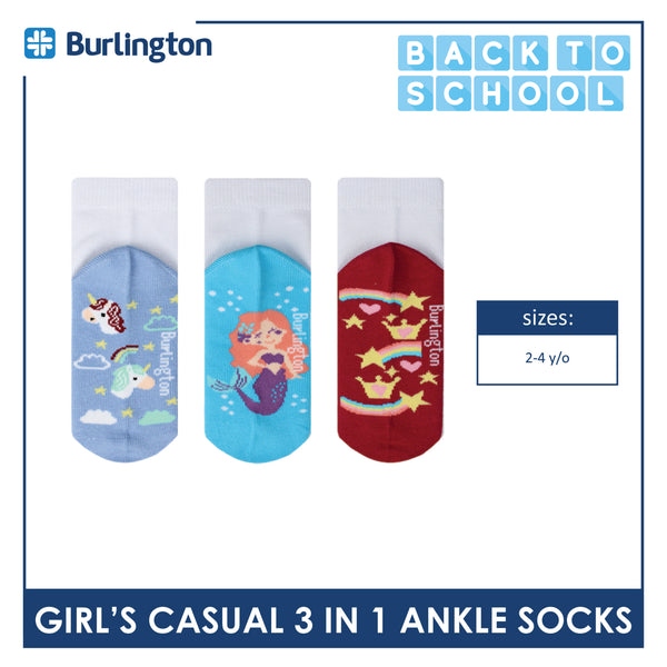 Burlington Girl's Cotton Thin Casual Ankle Socks 3 pairs in a pack BGCKG58