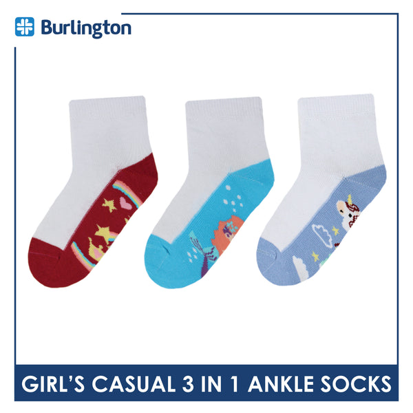 Burlington Girl's Cotton Thin Casual Ankle Socks 3 pairs in a pack BGCKG58