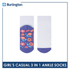 Burlington Girl's Cotton Thin Casual Ankle Socks 3 pairs in a pack BGCKG59