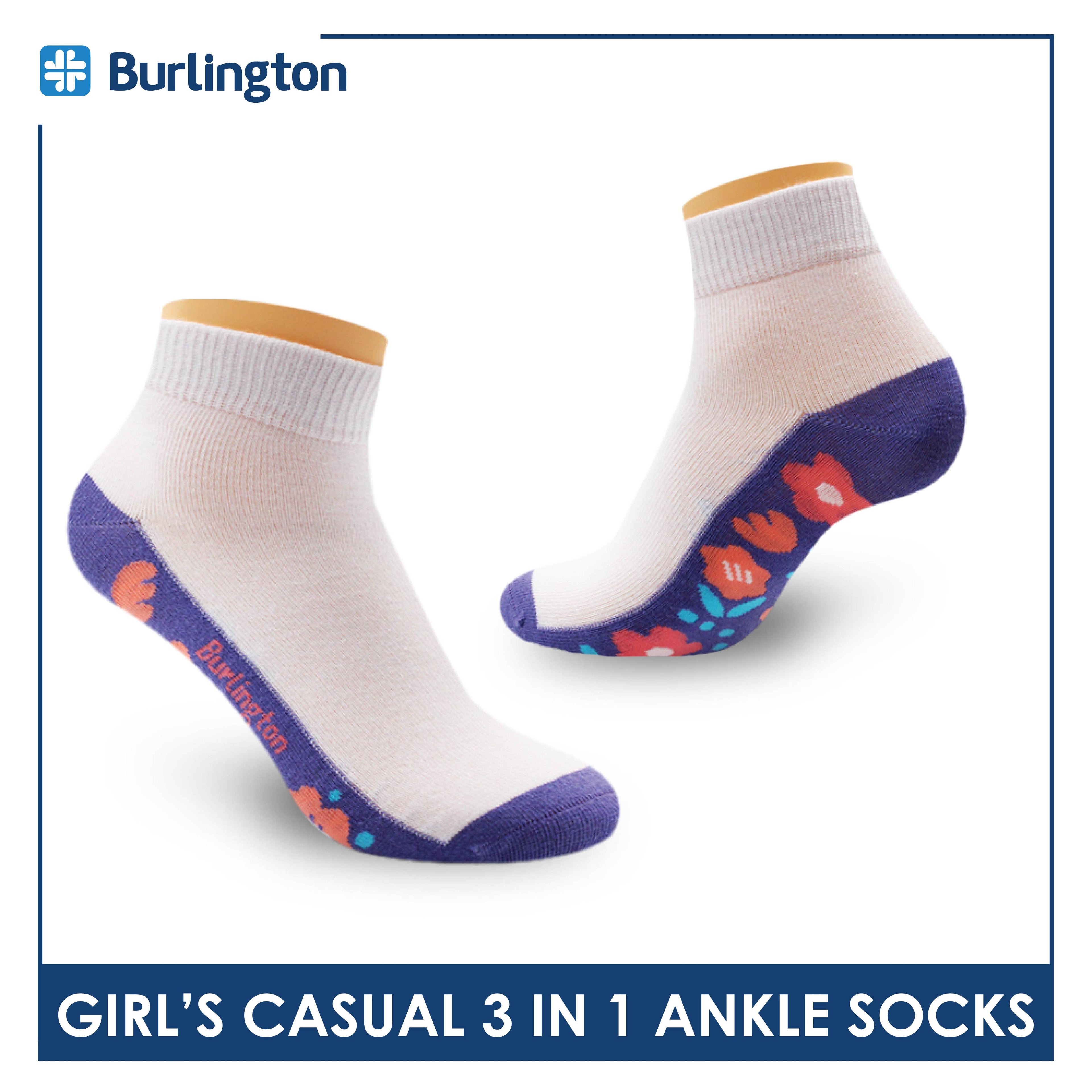 Burlington Girl's Cotton Thin Casual Ankle Socks 3 pairs in a pack BGCKG59