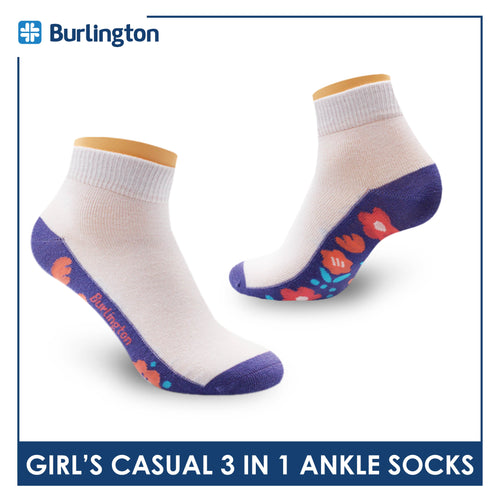 Burlington Girl's Cotton Thin Casual Ankle Socks 3 pairs in a pack BGCKG59