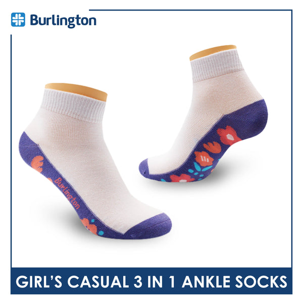 Burlington Girl's Cotton Casual Ankle Socks 3 pairs in a pack BGCKG59