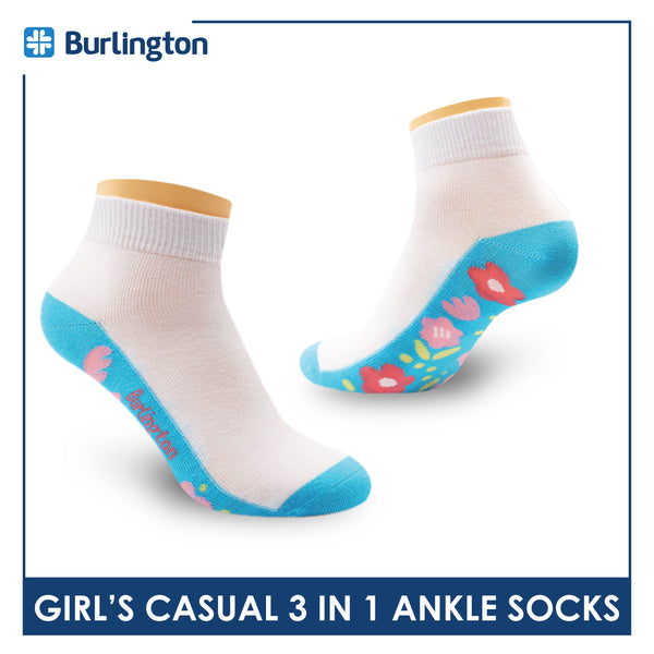 Burlington Girl's Cotton Casual Ankle Socks 3 pairs in a pack BGCKG59