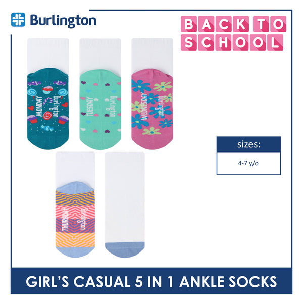 Burlington Girl's Cotton Casual Ankle Socks 5 pairs in a pack BGCKG5GP5