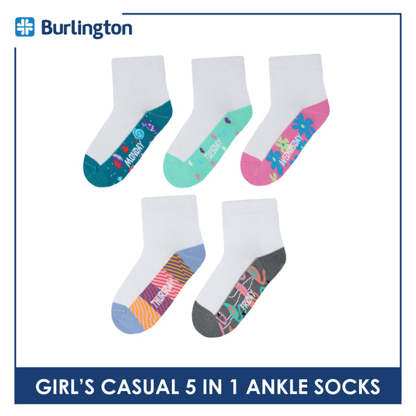 Burlington Girl's Cotton Casual Ankle Socks 5 pairs in a pack BGCKG5GP5