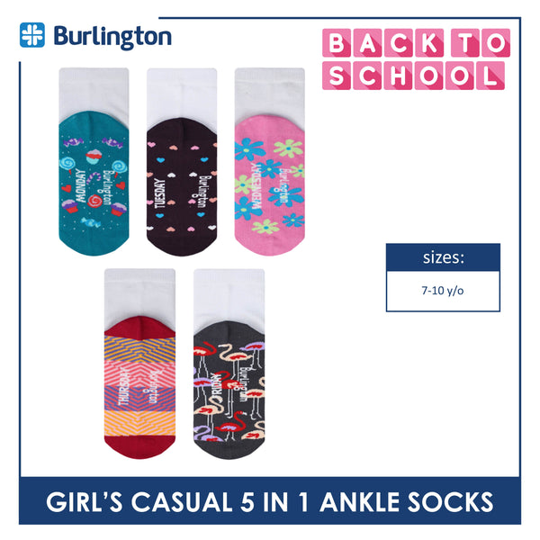 Burlington Girl's Cotton Casual Ankle Socks 5 pairs in a pack BGCKG5GP5