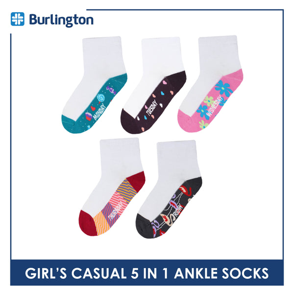 Burlington Girl's Cotton Casual Ankle Socks 5 pairs in a pack BGCKG5GP5