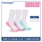 Burlington Girl's Cotton Lite Casual Crew Socks 3 pairs in 1 pack BGCKG60