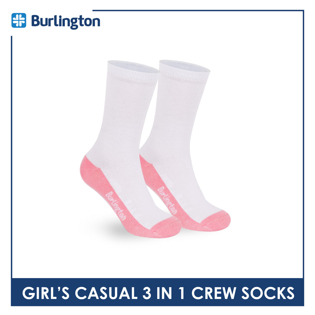 Burlington Girl's Cotton Lite Casual Crew Socks 3 pairs in 1 pack BGCKG60