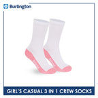 Burlington Girl's Cotton Lite Casual Crew Socks 3 pairs in 1 pack BGCKG60