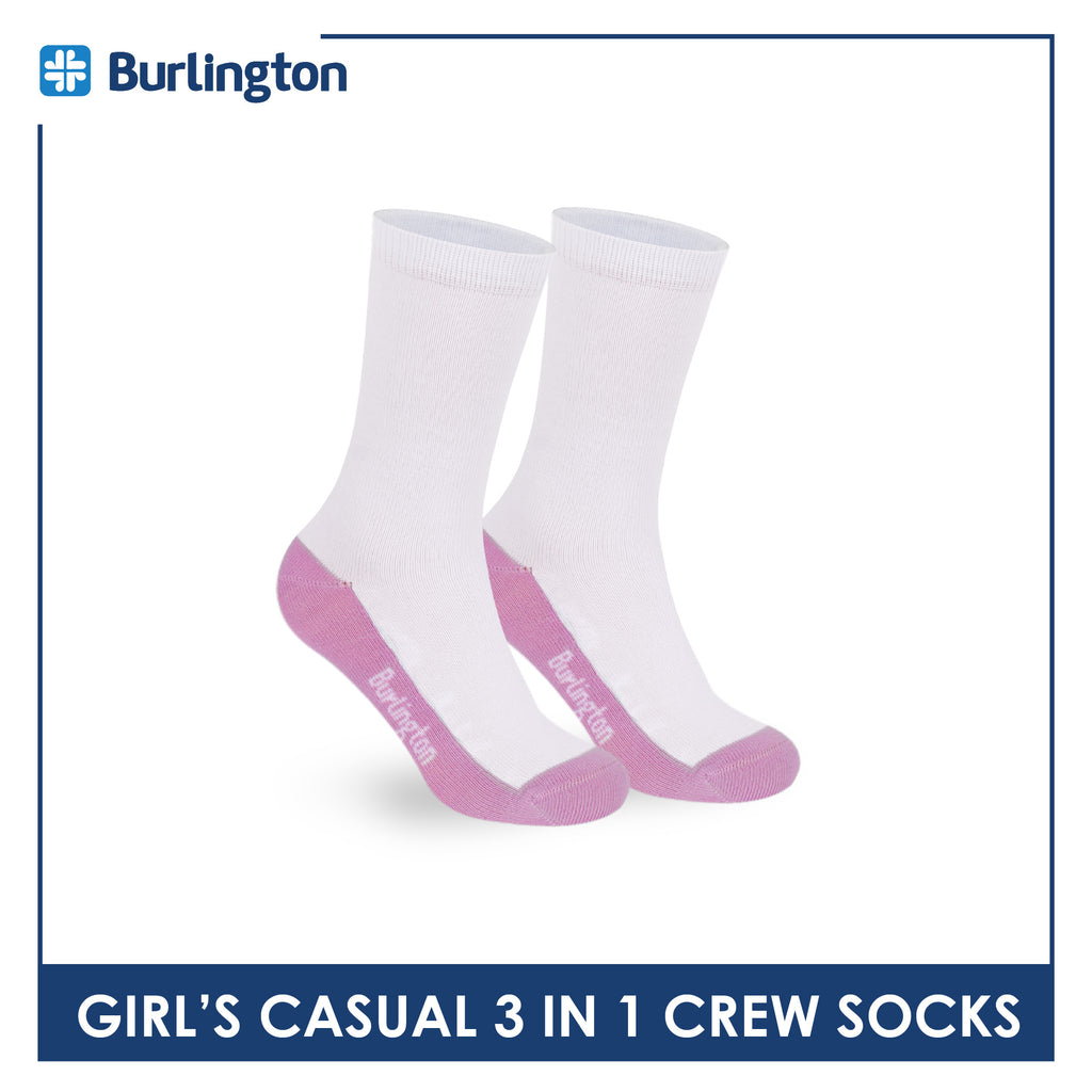 Burlington Girl's Cotton Lite Casual Crew Socks 3 pairs in 1 pack BGCKG60