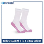 Burlington Girl's Cotton Lite Casual Crew Socks 3 pairs in 1 pack BGCKG60