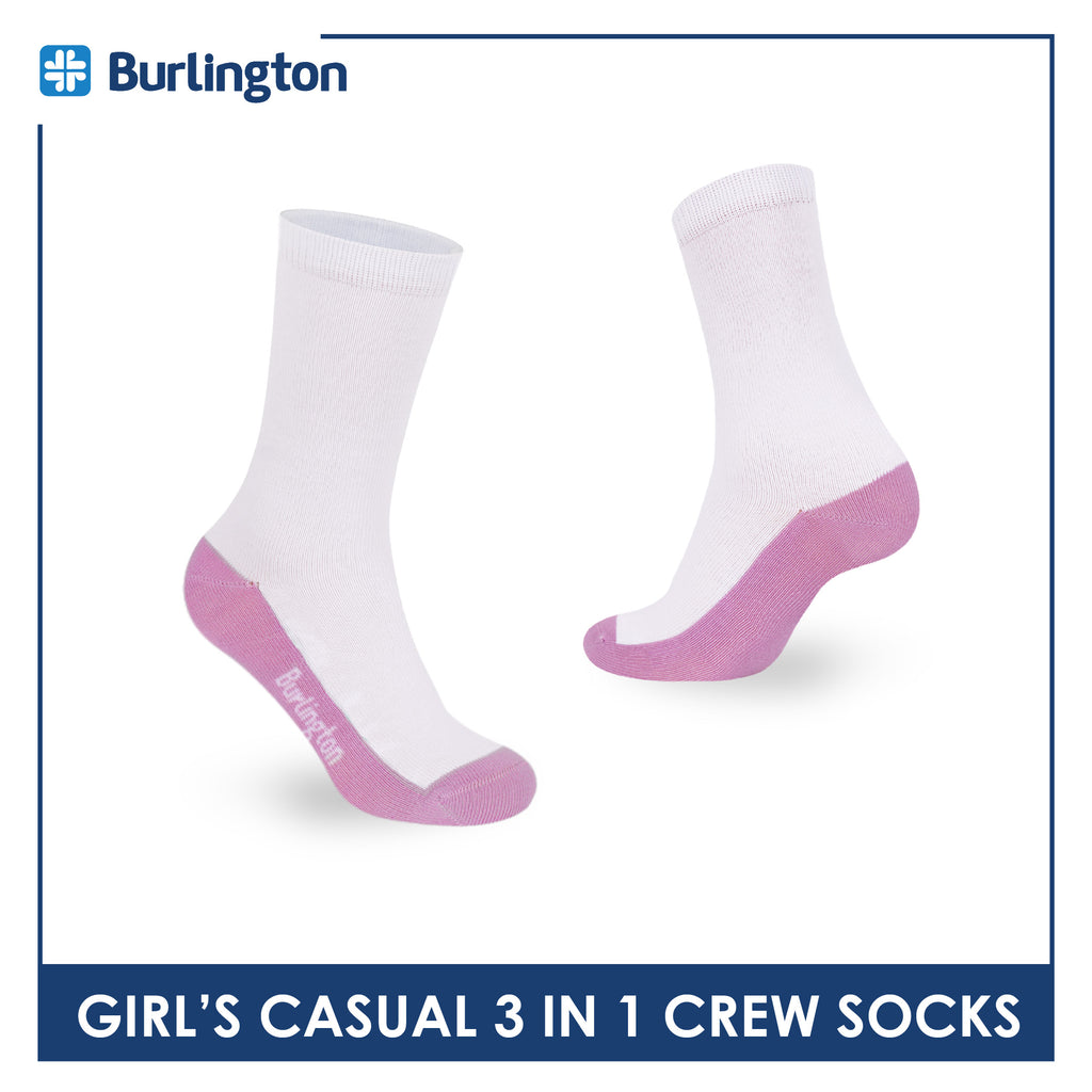 Burlington Girl's Cotton Lite Casual Crew Socks 3 pairs in 1 pack BGCKG60
