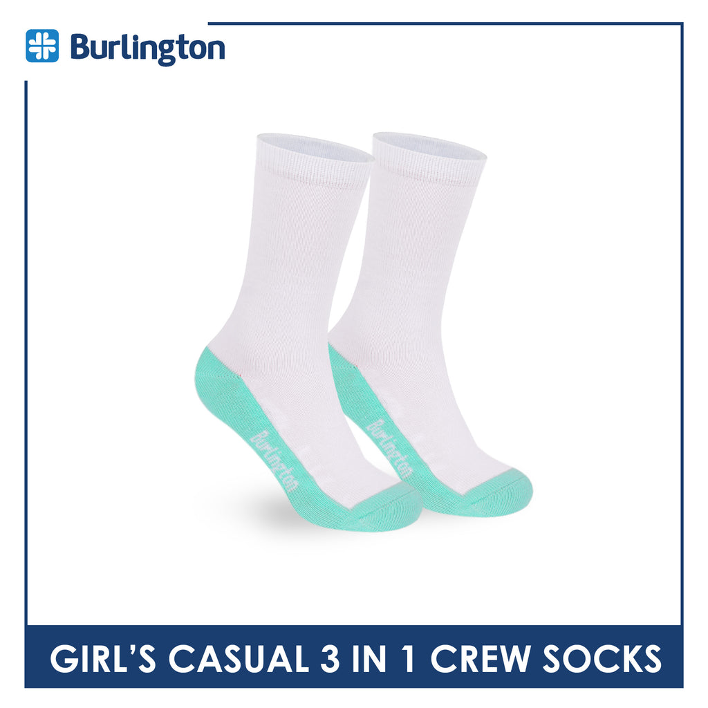 Burlington Girl's Cotton Lite Casual Crew Socks 3 pairs in 1 pack BGCKG60