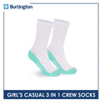Burlington Girl's Cotton Lite Casual Crew Socks 3 pairs in 1 pack BGCKG60