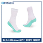 Burlington Girl's Cotton Lite Casual Crew Socks 3 pairs in 1 pack BGCKG60