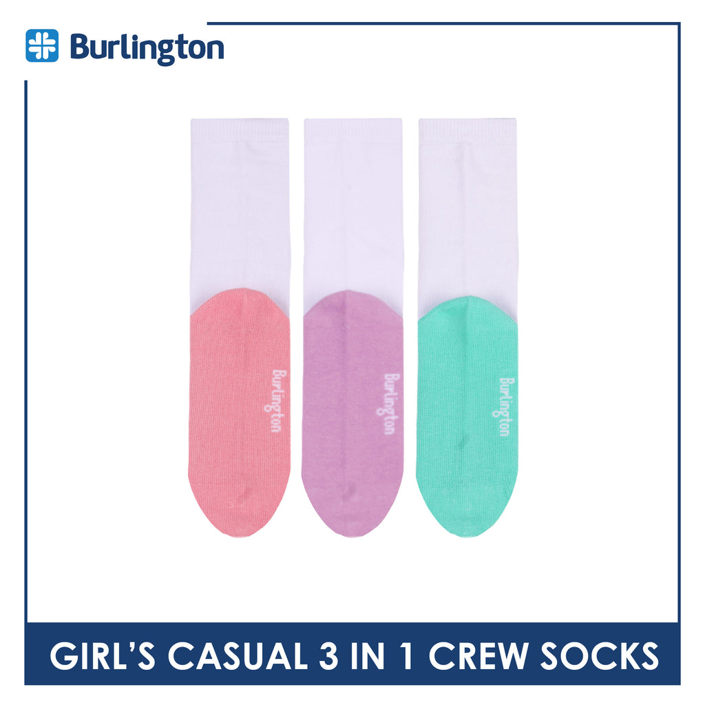 Burlington Girl's Cotton Lite Casual Crew Socks 3 pairs in 1 pack BGCKG60