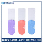Burlington Girl's Cotton Lite Casual Crew Socks 3 pairs in 1 pack BGCKG60