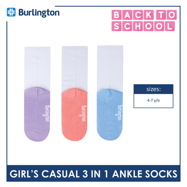 Burlington Girl's Cotton Casual Crew Socks 3 pairs in a pack BGCKG60