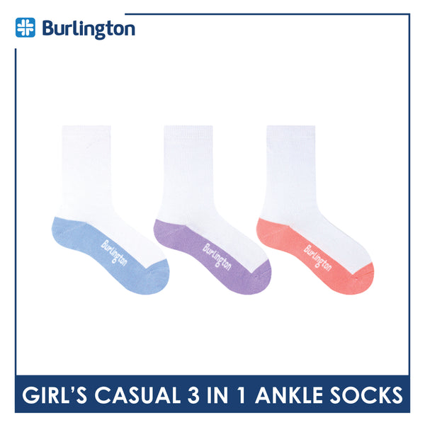 Burlington Girl's Cotton Casual Crew Socks 3 pairs in a pack BGCKG60