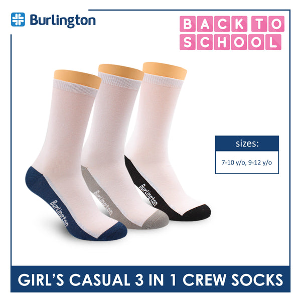 Burlington Girl's Cotton Casual Crew Socks 3 pairs in a pack BGCKG60