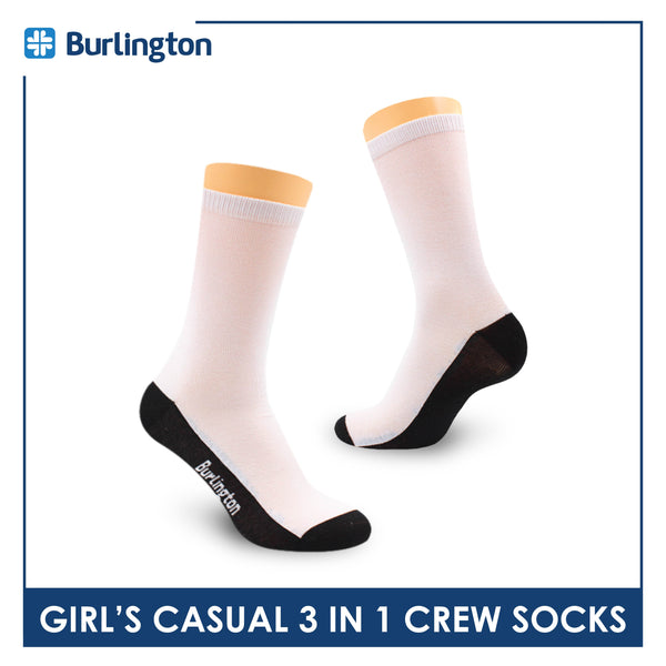 Burlington Girl's Cotton Casual Crew Socks 3 pairs in a pack BGCKG60