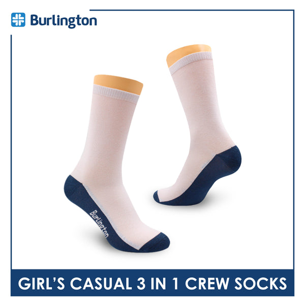 Burlington Girl's Cotton Casual Crew Socks 3 pairs in a pack BGCKG60