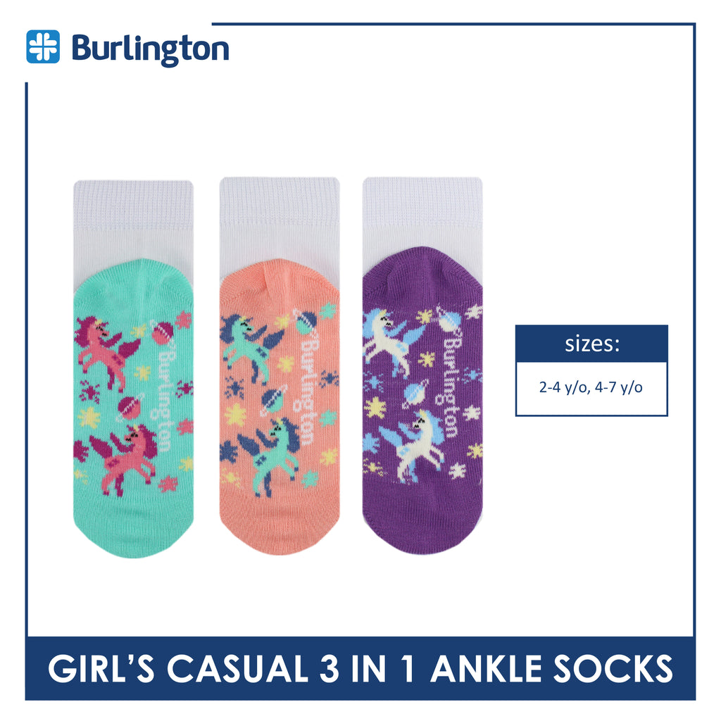 Burlington Girl's Cotton Thin Casual Ankle Socks 3 pairs in a pack BGCKG61