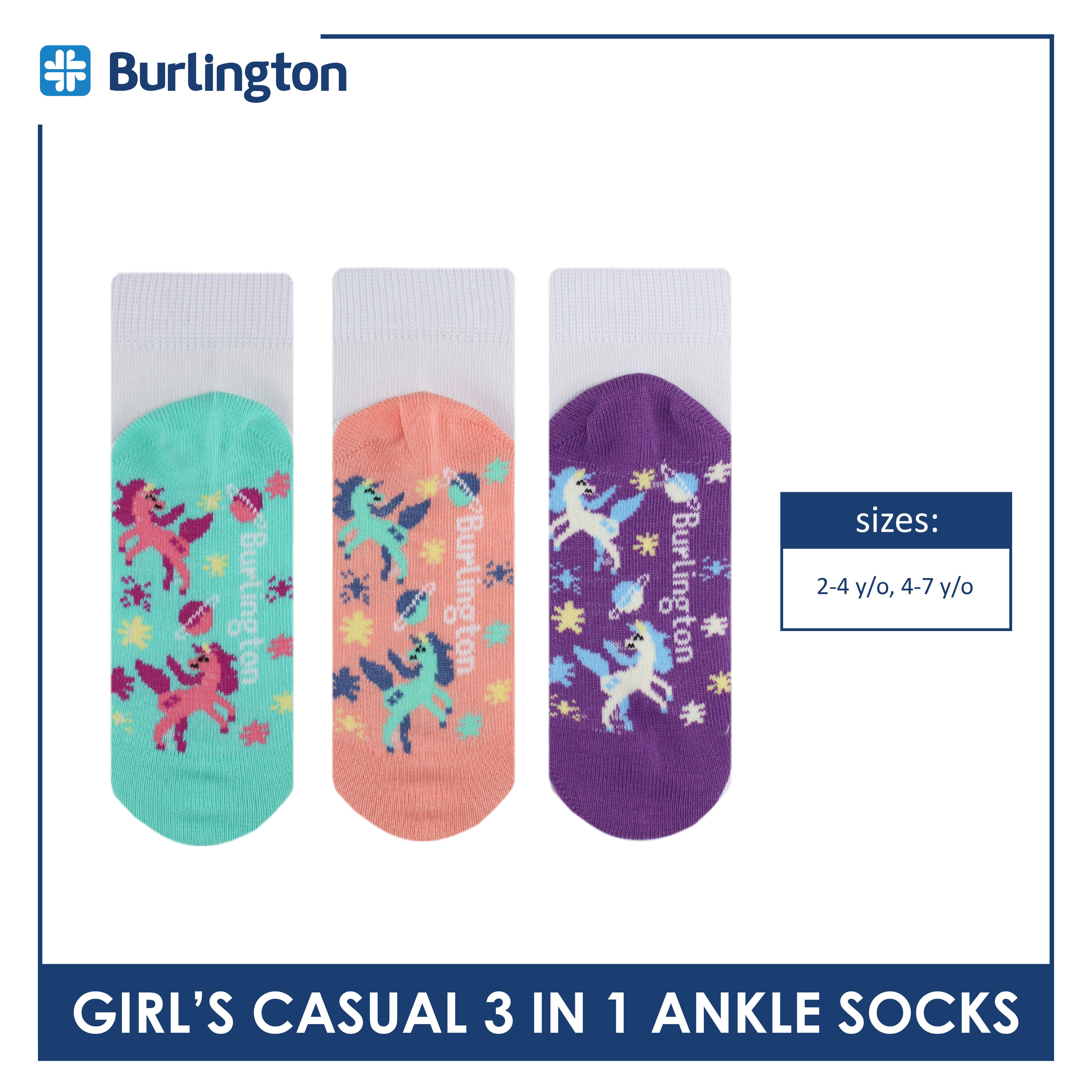 Burlington Girl's Cotton Thin Casual Ankle Socks 3 pairs in a pack BGCKG61