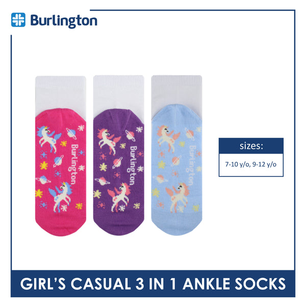 Burlington Girl's Cotton Thin Casual Ankle Socks 3 pairs in a pack BGCKG61