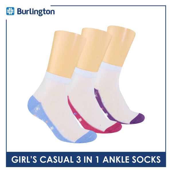 Burlington Girl's Cotton Thin Casual Ankle Socks 3 pairs in a pack BGCKG61