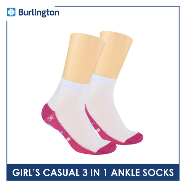 Burlington Girl's Cotton Thin Casual Ankle Socks 3 pairs in a pack BGCKG61