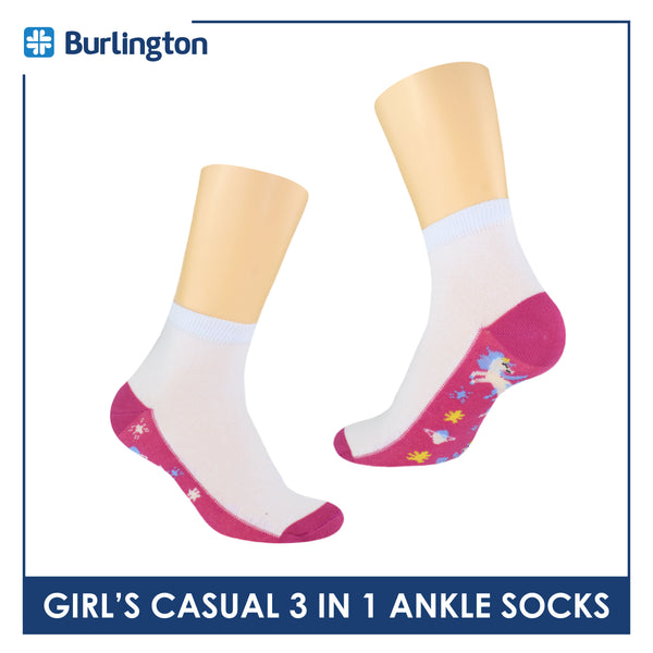 Burlington Girl's Cotton Thin Casual Ankle Socks 3 pairs in a pack BGCKG61