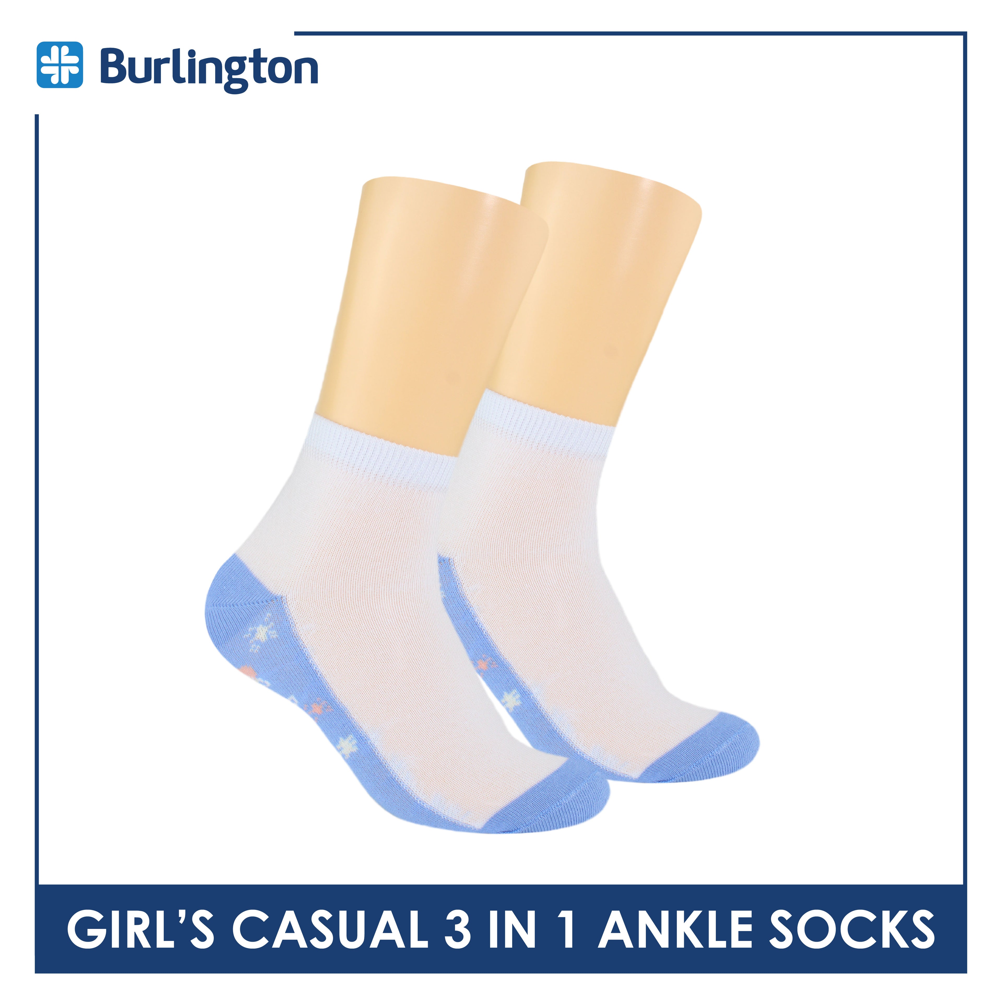 Burlington Girl's Cotton Thin Casual Ankle Socks 3 pairs in a pack BGCKG61
