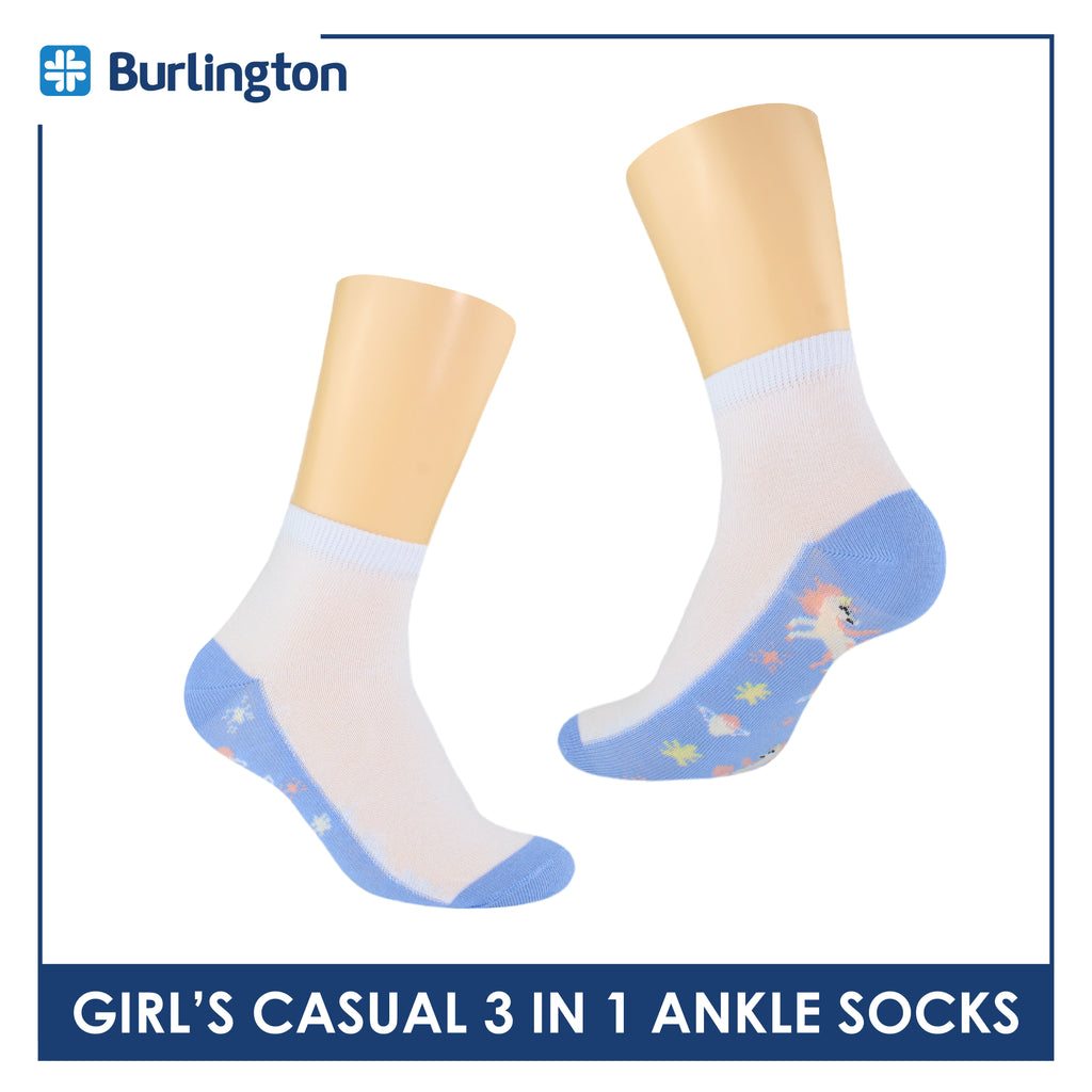 Burlington Girl's Cotton Thin Casual Ankle Socks 3 pairs in a pack BGCKG61