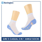 Burlington Girl's Cotton Thin Casual Ankle Socks 3 pairs in a pack BGCKG61