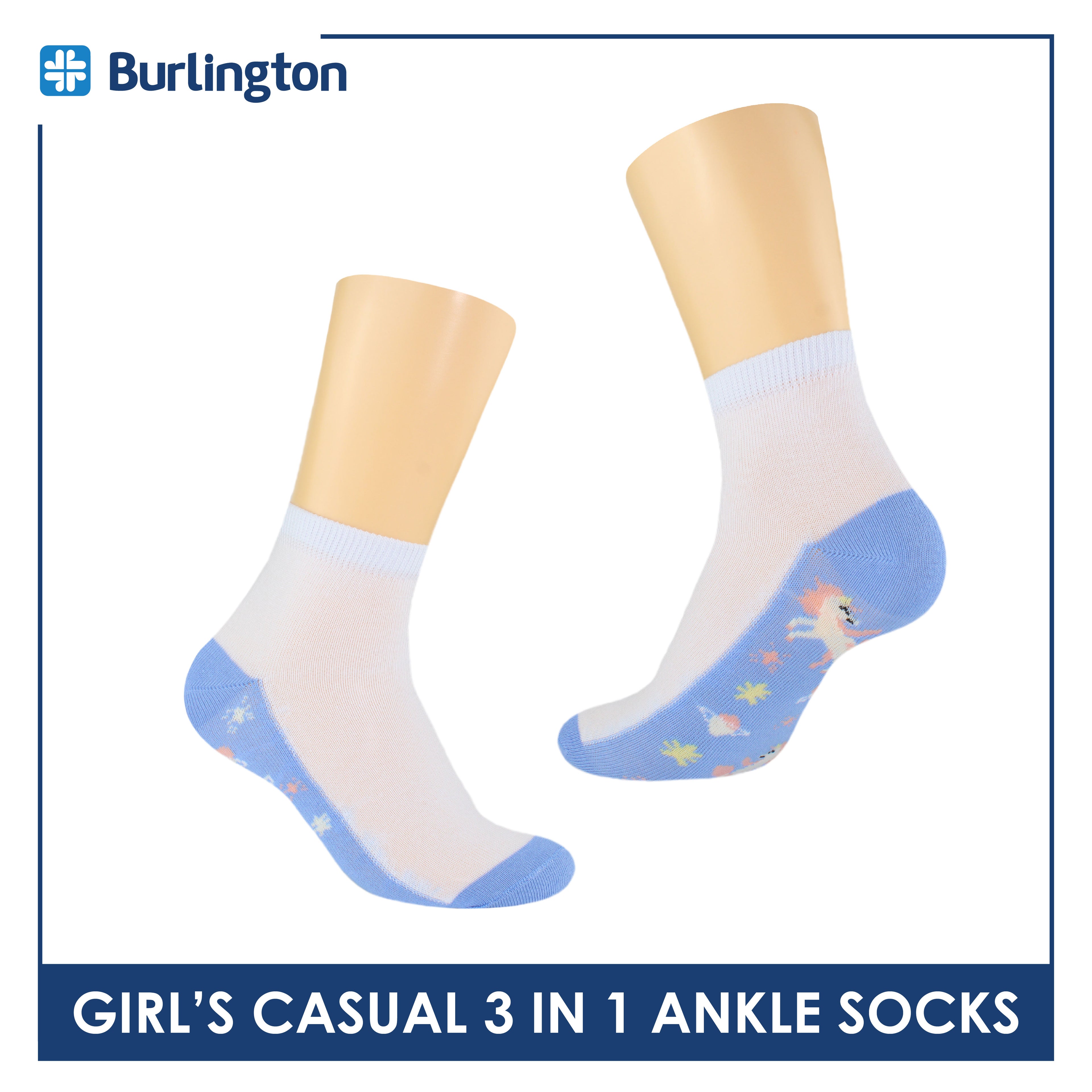 Burlington Girl's Cotton Thin Casual Ankle Socks 3 pairs in a pack BGCKG61