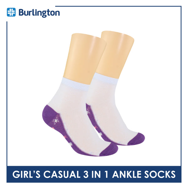 Burlington Girl's Cotton Thin Casual Ankle Socks 3 pairs in a pack BGCKG61