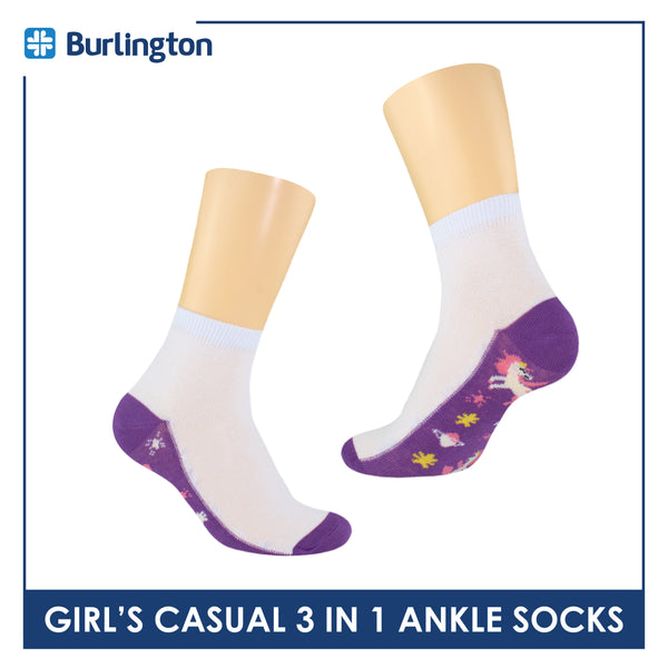 Burlington Girl's Cotton Thin Casual Ankle Socks 3 pairs in a pack BGCKG61