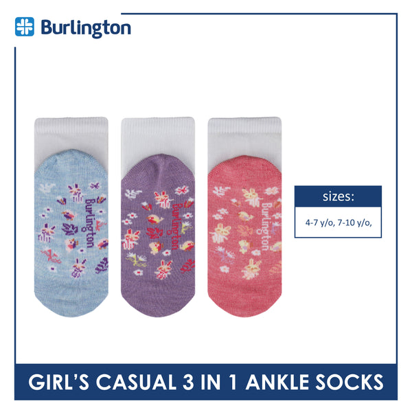 Burlington Girl's Cotton Thin Casual Ankle Socks 3 pairs in a pack BGCKG62