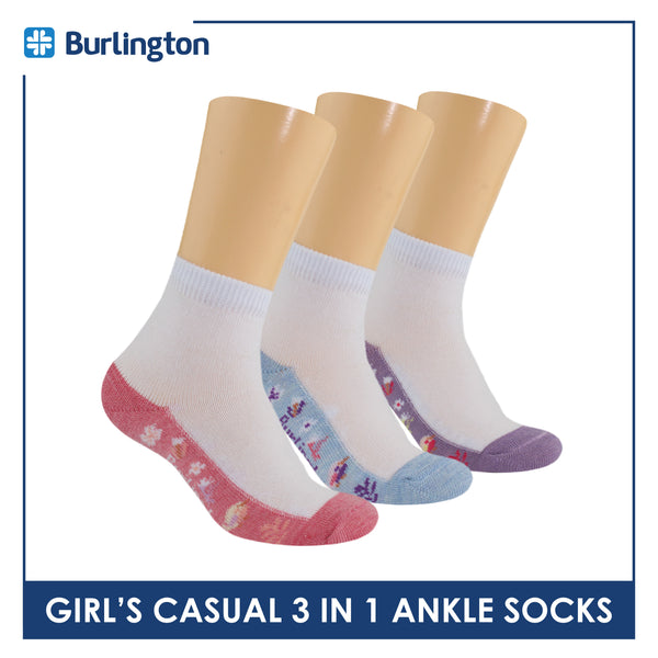 Burlington Girl's Cotton Thin Casual Ankle Socks 3 pairs in a pack BGCKG62