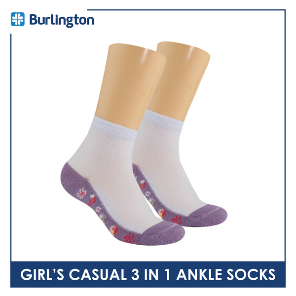 Burlington Girl's Cotton Thin Casual Ankle Socks 3 pairs in a pack BGCKG62