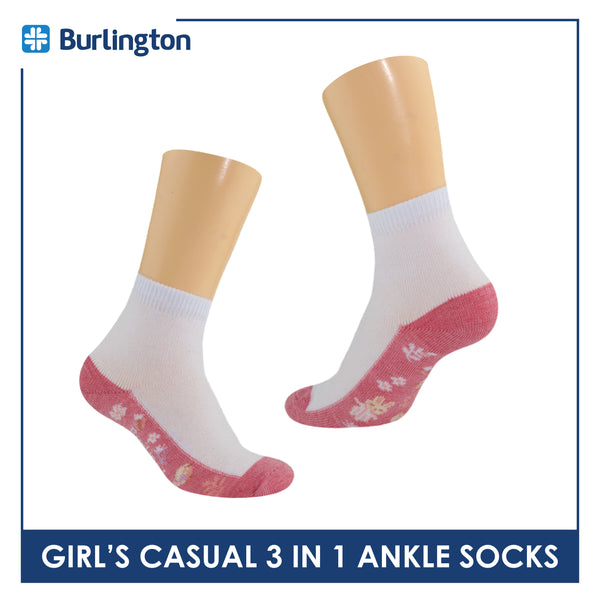 Burlington Girl's Cotton Thin Casual Ankle Socks 3 pairs in a pack BGCKG62