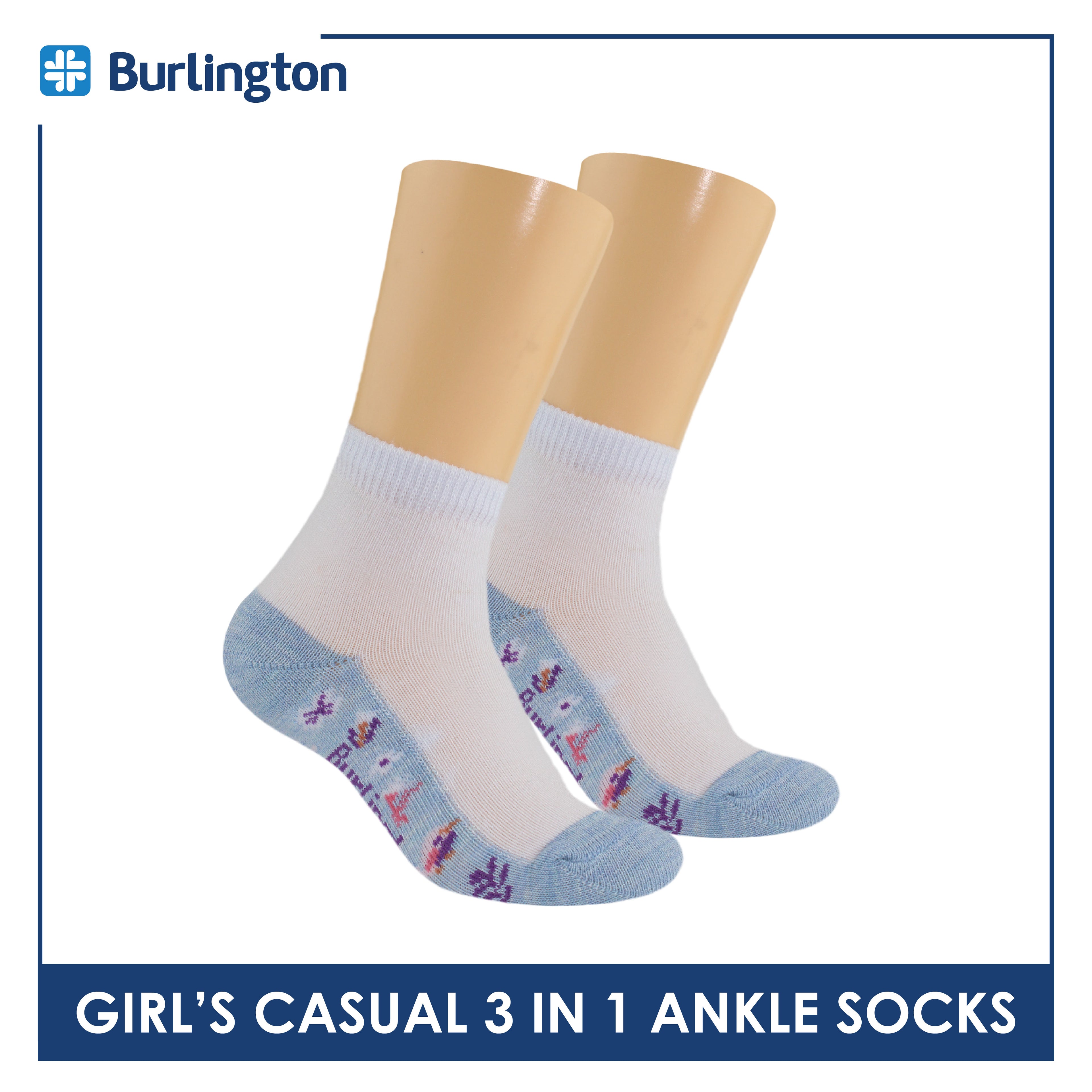 Burlington Girl's Cotton Thin Casual Ankle Socks 3 pairs in a pack BGCKG62