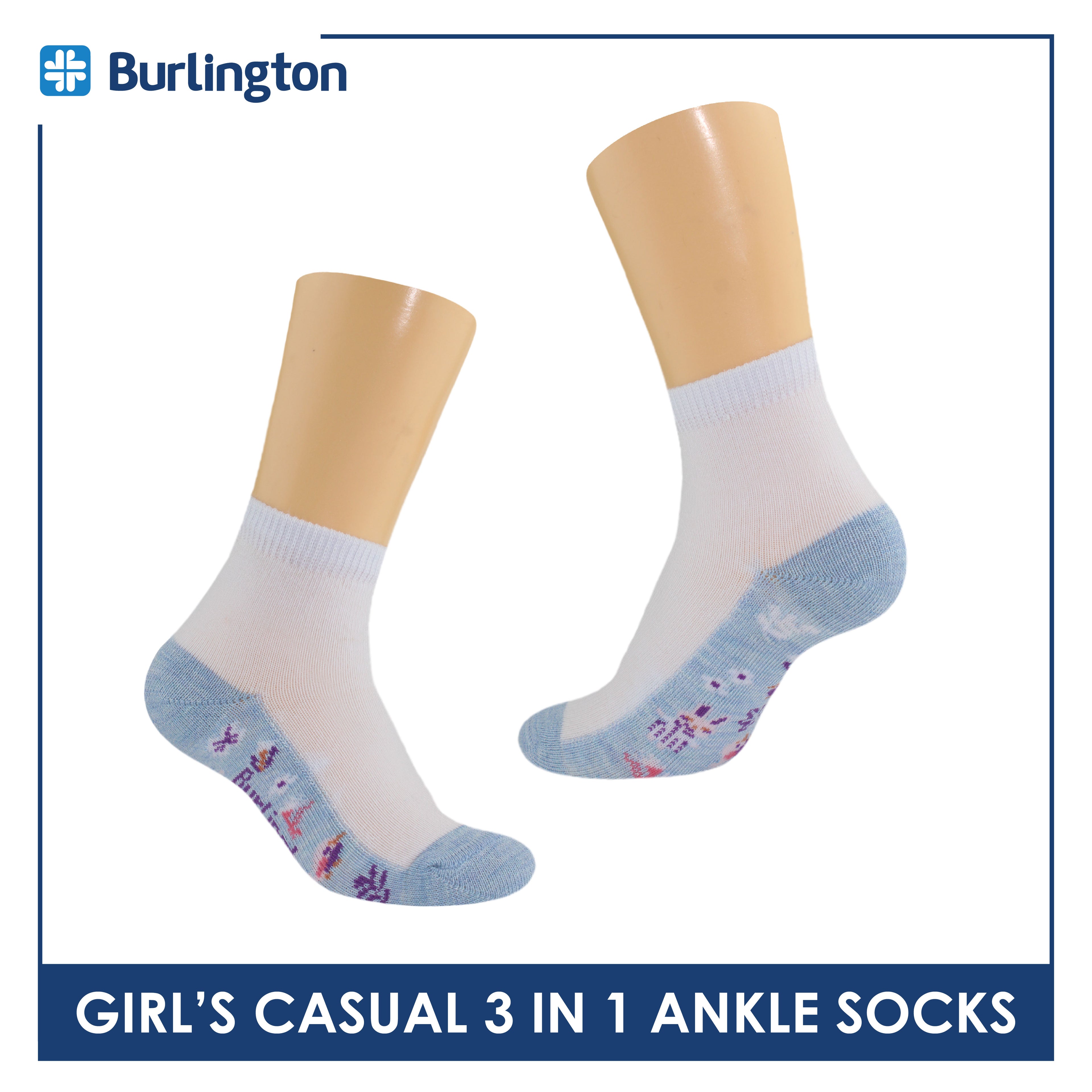 Burlington Girl's Cotton Thin Casual Ankle Socks 3 pairs in a pack BGCKG62