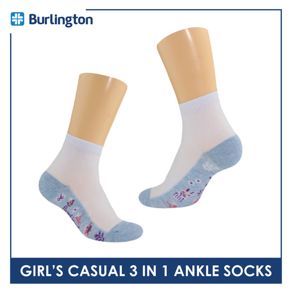 Burlington Girl's Cotton Thin Casual Ankle Socks 3 pairs in a pack BGCKG62